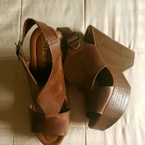 Brown leather platforms
